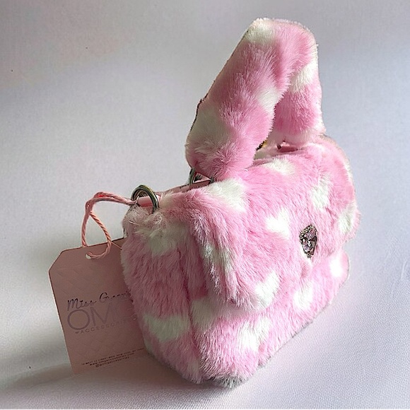 Willow & Ruby Girls Pink Plush Fuzzy Heart Bag - Adorable  Pink Plush Fluffy Heart Top-Handle Mini Bag Valentines Hearts Crossbody bag